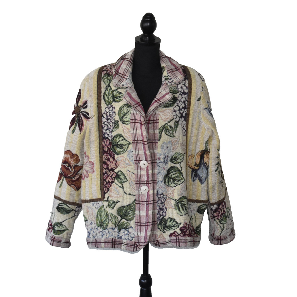 A8 Auth ITs OUTTA THE BAG VTG Cotton Tapestry Chenille Blanket Jacket Size XL